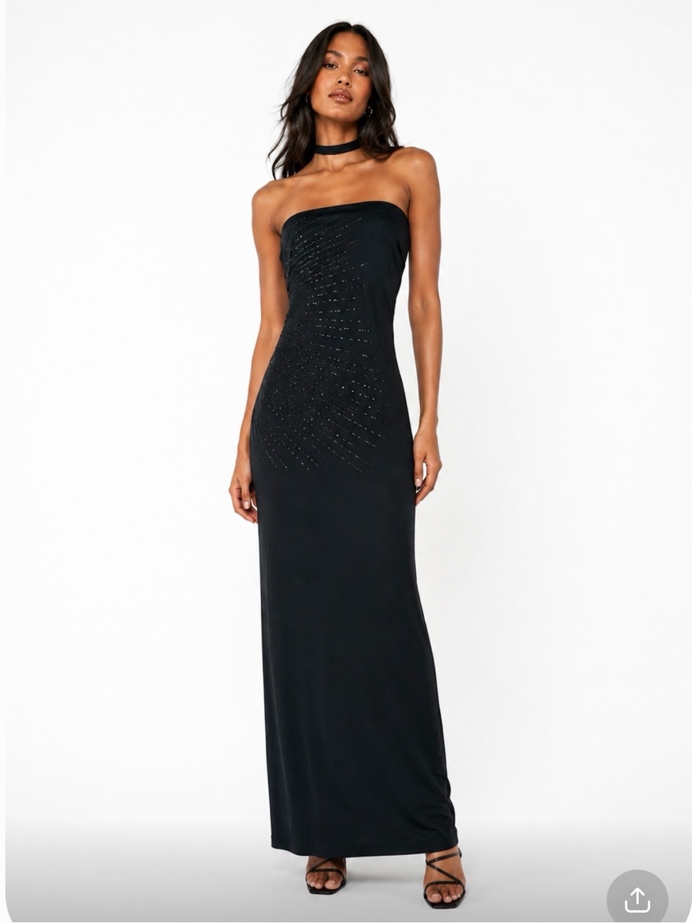 VINTAGE Y2K 90's Express Black Strapless Glitter Bodycon Maxi Dress Size 8